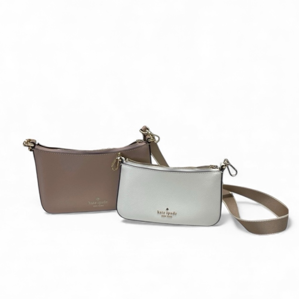 Kate Spade Saffiano Leather Convertible Crossbody Taupe Ivory 2-Piece Set